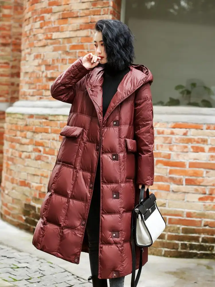 Women Winter Long Hooded Down Jacket Windproof Thick Warm 90% White Duck Down Snow Coat Female Puffer Jacket Long Outwear Parkas