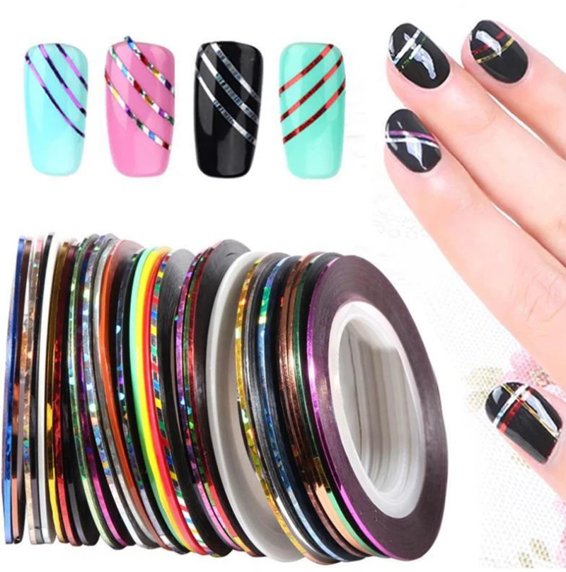 20 м 10 рулонов полосатая лента линия для дизайна ногтей кончики металлического дизайна ногтей стрипинг лента 10 цветов, JZ66E01