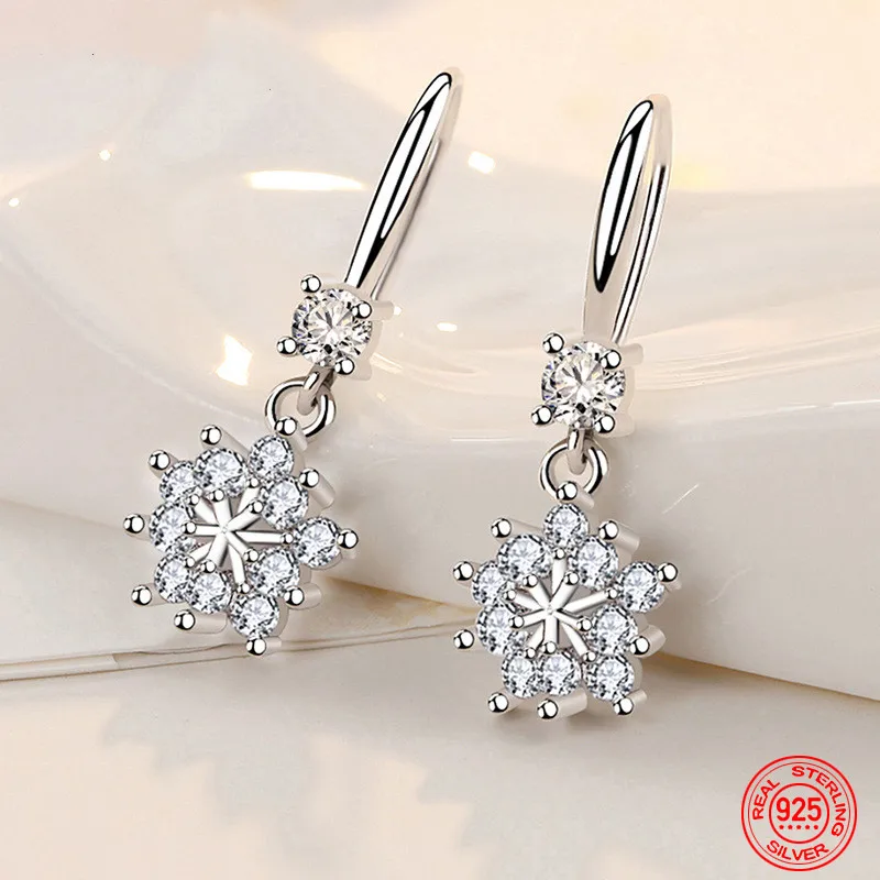 

925 Sterling Silver Zircon Snowflake Earrings For Women Pendant Jewelry Gift
