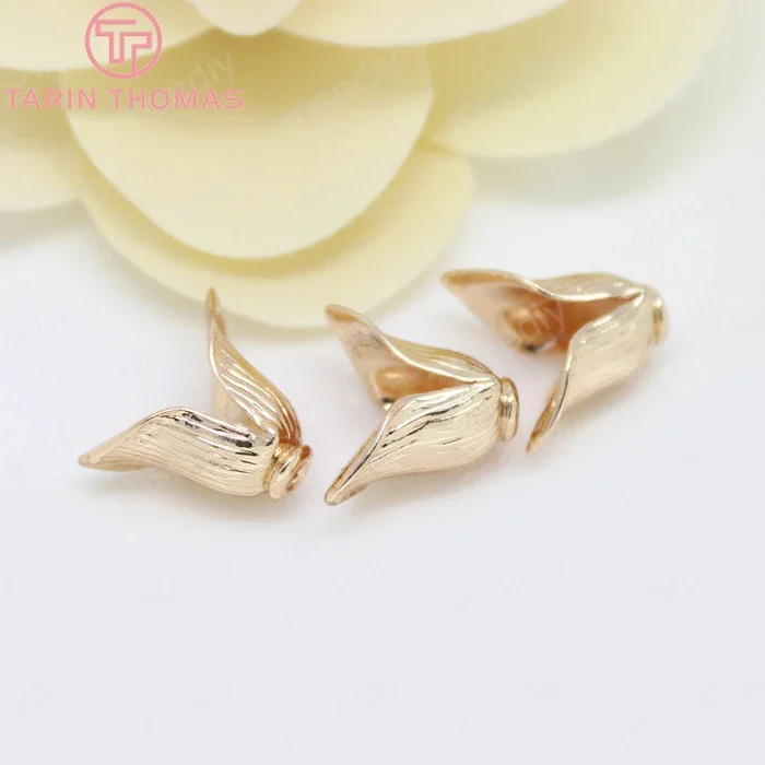 (3161) 6 шт. 13x15 мм 24 К позолоченные латунные цветочные бусины колпачки с кисточками