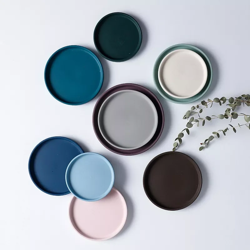 

1pc New Nordic Style Ceramic Cement Flower Pot Tray Bottom Home Decoration Ceramic Garden Plate