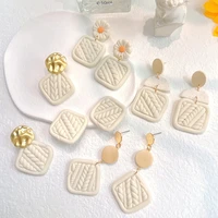 trendy cream sweater knit polymer clay drop earrings for women handmade geometric woven clay earrings 2022 trend new jewelry