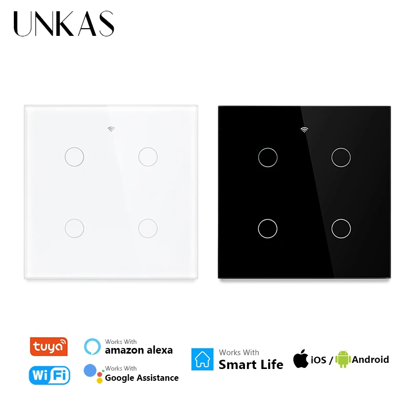 

UNKAS Tuya Brazil 4x4 WiFi 4 Gang Wall Light Switch Touch-Sensor Smart Home Interruptor Work With Alexa Google Home