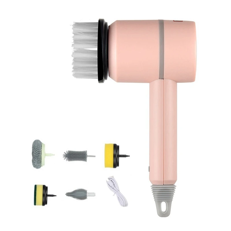 

Electric Cleaning Brush USB Rechargeable Kitchen Cleaning Brush Bathtub Cleaning Brushes Pink