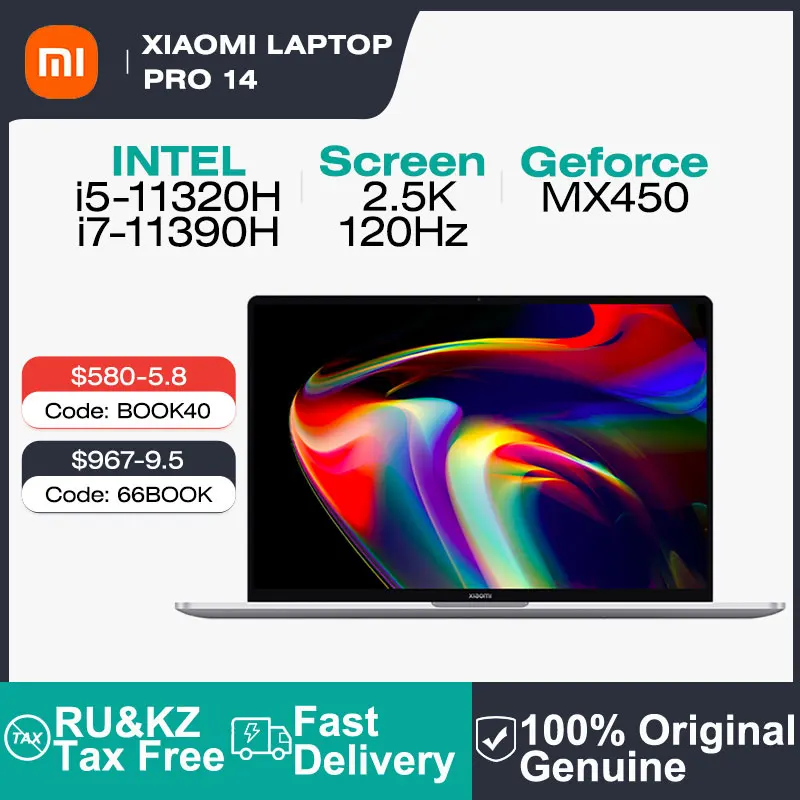 

Original Xiaomi MI Pro 14 Enhanced Version Notebook Intel I5-11320H I7-11390H 16G 512G GeForce MX450 2G 120Hz 2.5K Screen Laptop