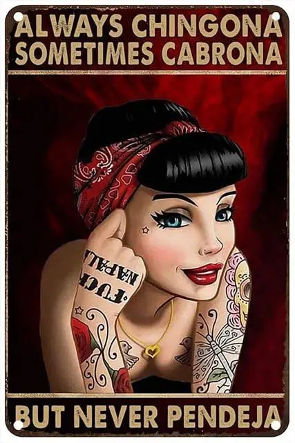 Vntge Metl Tn Sgn lwy Chngo Metmes Cbro But Never Pendej Rustc Wll Декор для дома Спальня Br Cfe Club 8X12nch