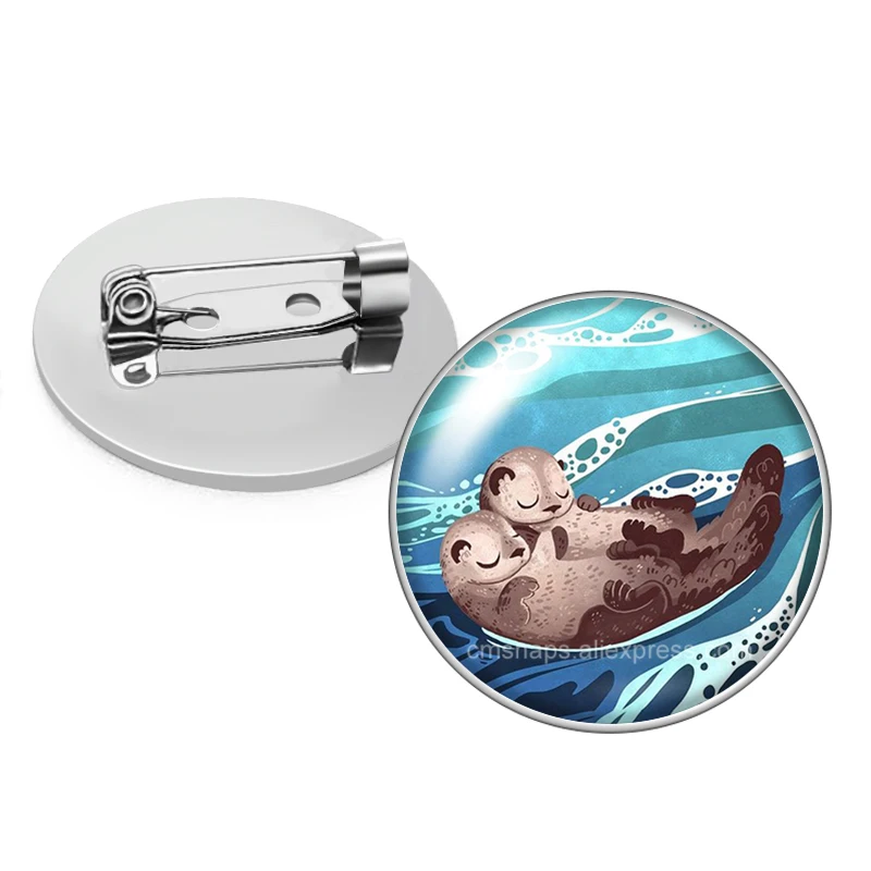 Брошь с кабошоном и надписью Love otter couple милая мультяшная брошь на булавке из