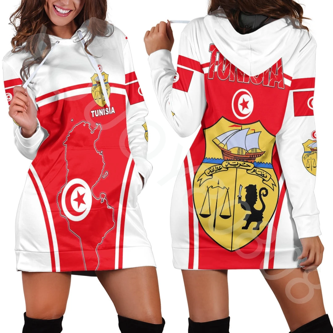 

2023 New Printed African Region Clothing - Tunisia Active Flag Hoodie Dress Casual Sports Street Style