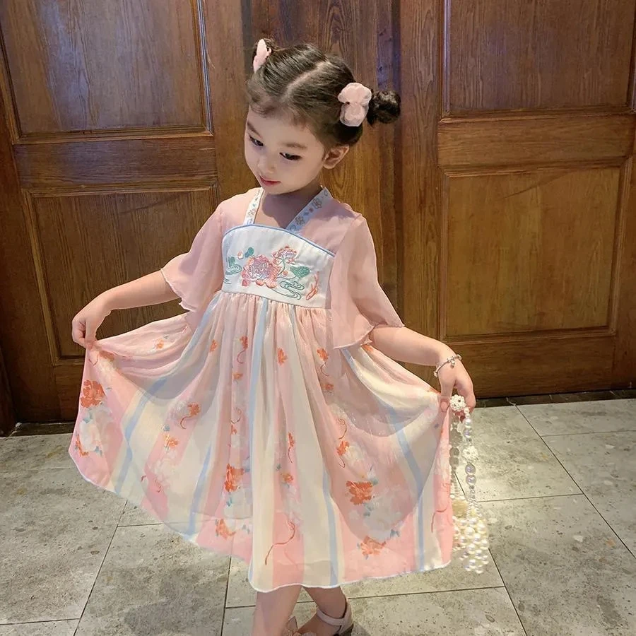 

Hanfu Girls Dress Summer Children's Tang Dress Chinese Ancient Baby Dress Little Girl's Short Sleeve Dress