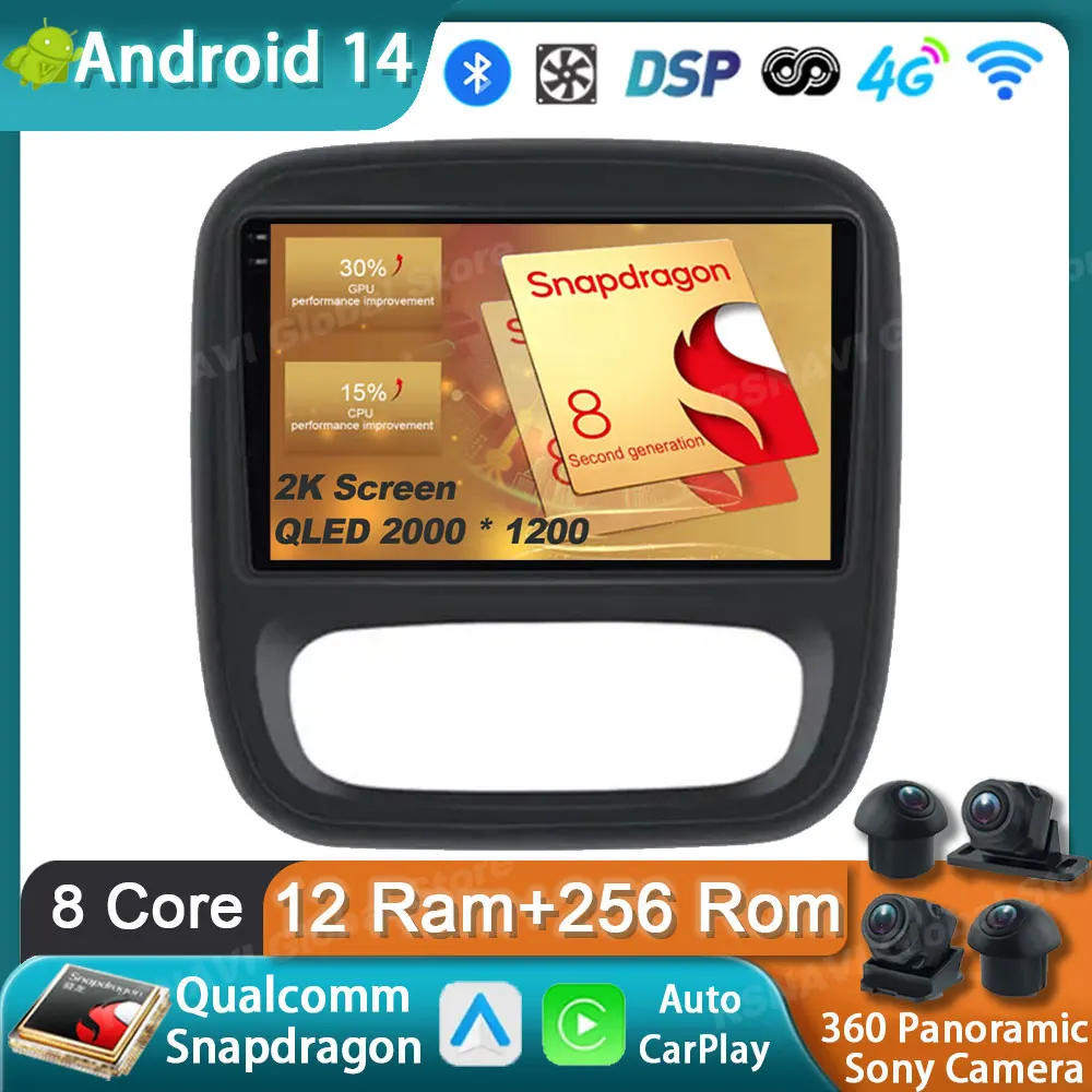 Автомобильный радиоприемник Android 14 для Renault Traffic 3 2014-2021 Opel Vivaro B 2014-2018 GPS