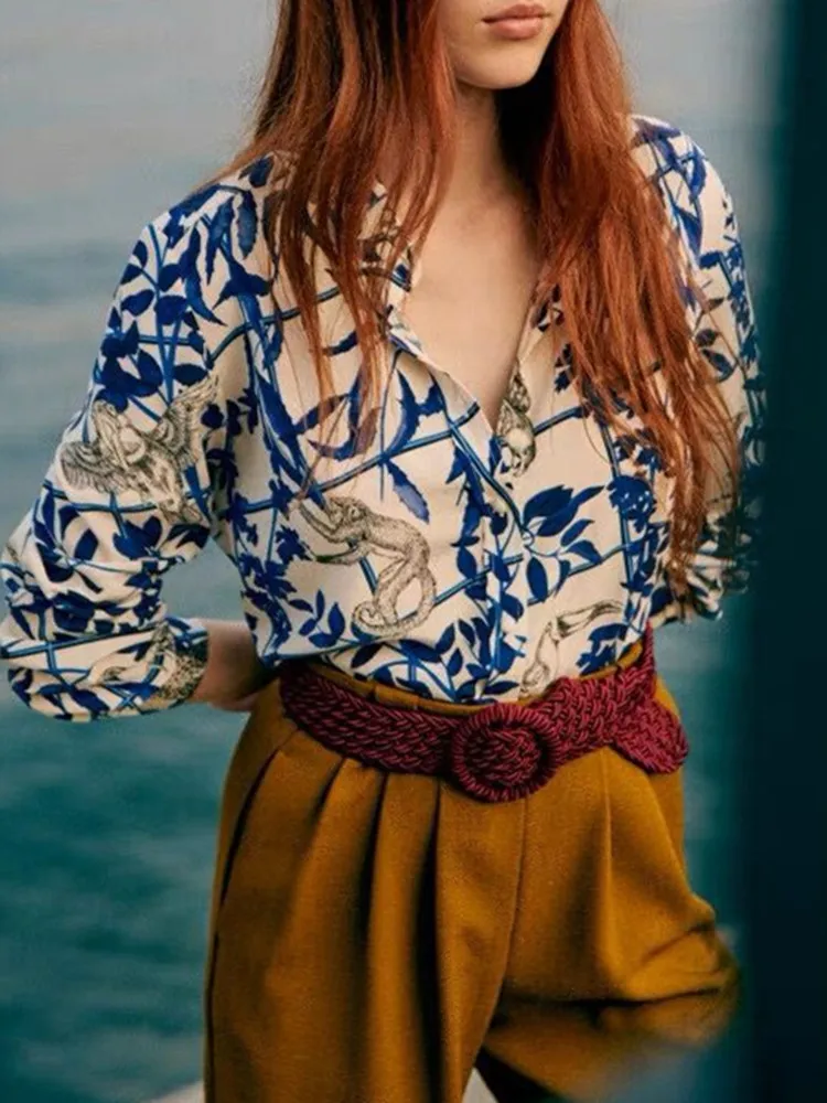 

Spring and Summer 2023 New 100% Silk Comfortable Women Shirt Jungle Animal Print Shirt