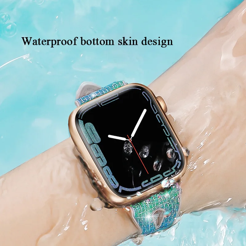 Slim Diamond Strap Apple Watch Series 7 8 41mm 45mm Colour Changing Silicone Strap for Iwatch 6 SE 5 3 44 40 42 38mm Band Correa