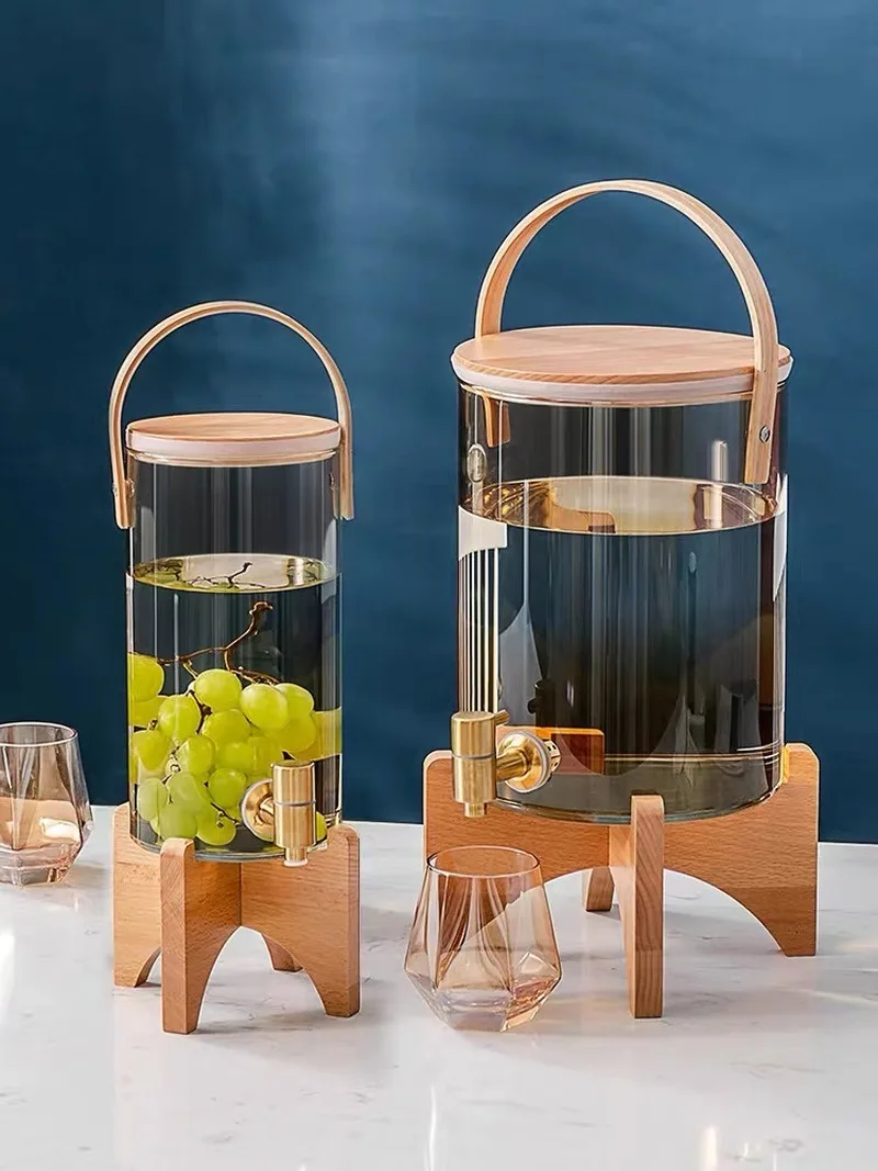 

Glass Cold Water Pitcher Household Large Capacity With Tap Cups Wine Juice Barrel Heat Resistant Lemon Water Bottle