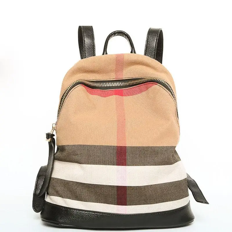 

Luxury Classic Large Plaid Backpack Canvas Leather Women Men Leisure Backpacks College Style Desinger Brand Travel Outdoor Bag