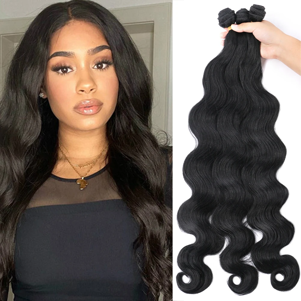 

Synthetic Body Wave Bundle Long Heat Resistant Hair Weaving Double Weft Black Brown Blonde Hair Extension Full Ends For Women