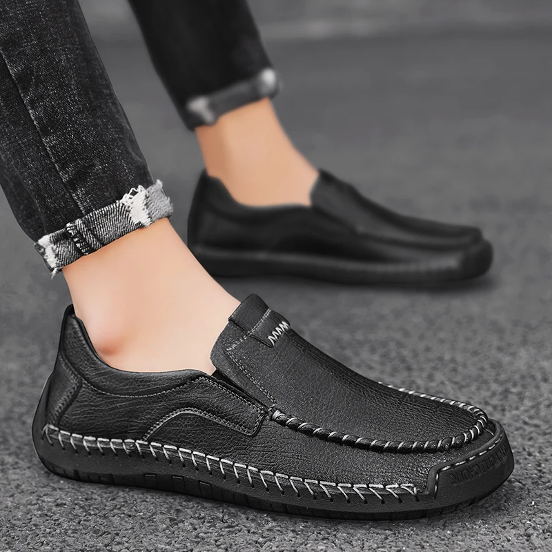 

Genuine Leather Shoes Men Loafers Slip on Business Casual Leather Shoes Handmade Classic Soft Moccasins Breathable Men Flats %