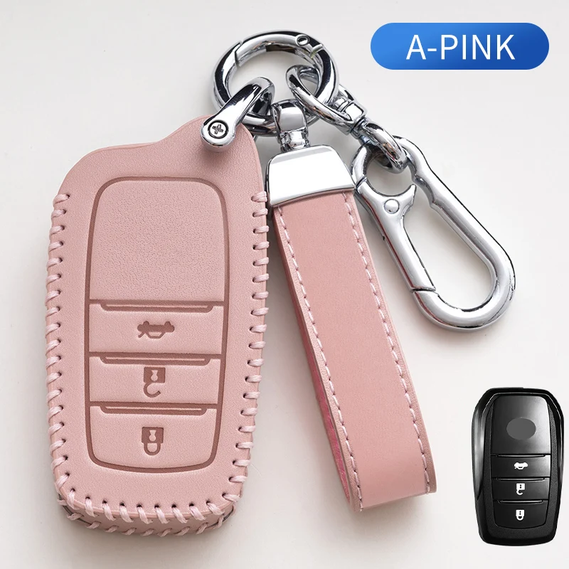 

Genuine Leather Pink Car key Case Cover for Toyota Chr Rav4 Auris Avensis Prius Aygo Camry Corolla Land Cruiser 200 Prado Crown