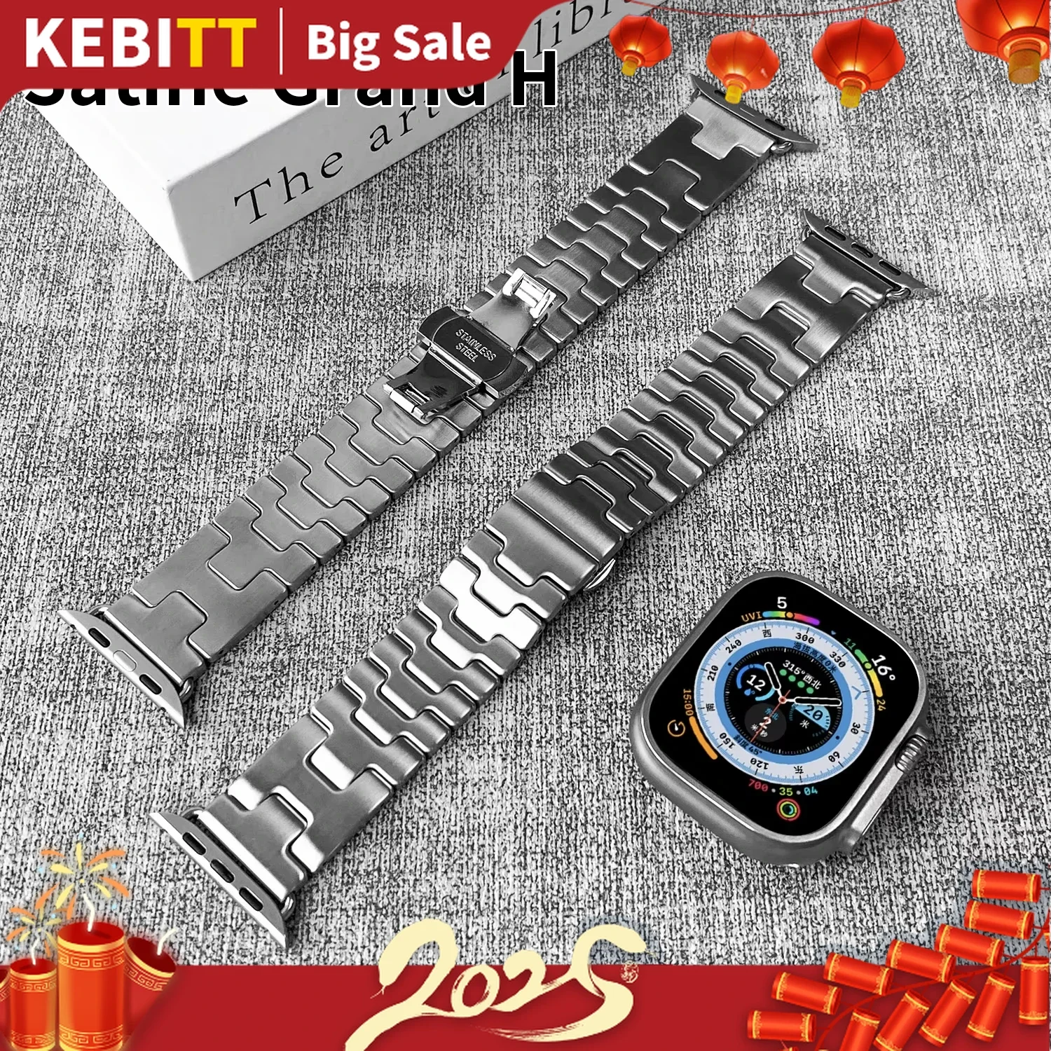 Ремешок Kebitt Satine Grand H для Apple Watch Series 10 Ultra2 9 8 7 6 49 мм 46 45 42 41 Модный ремешок из