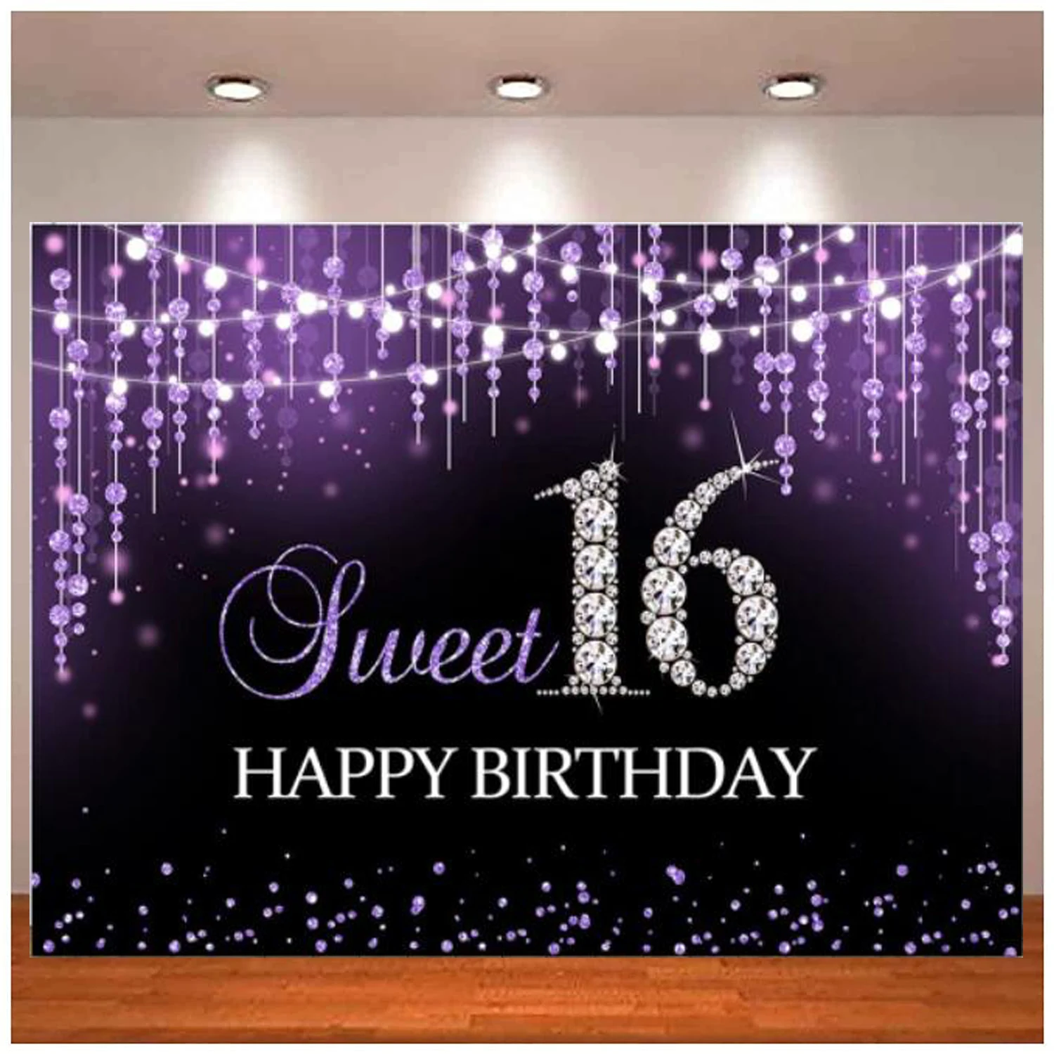 

Photography Backdrop Princess Bokeh Glitter Shiny Sequin Dots Diamond Purple Girls Sweet Birthday Sixteen 16th Background Decor