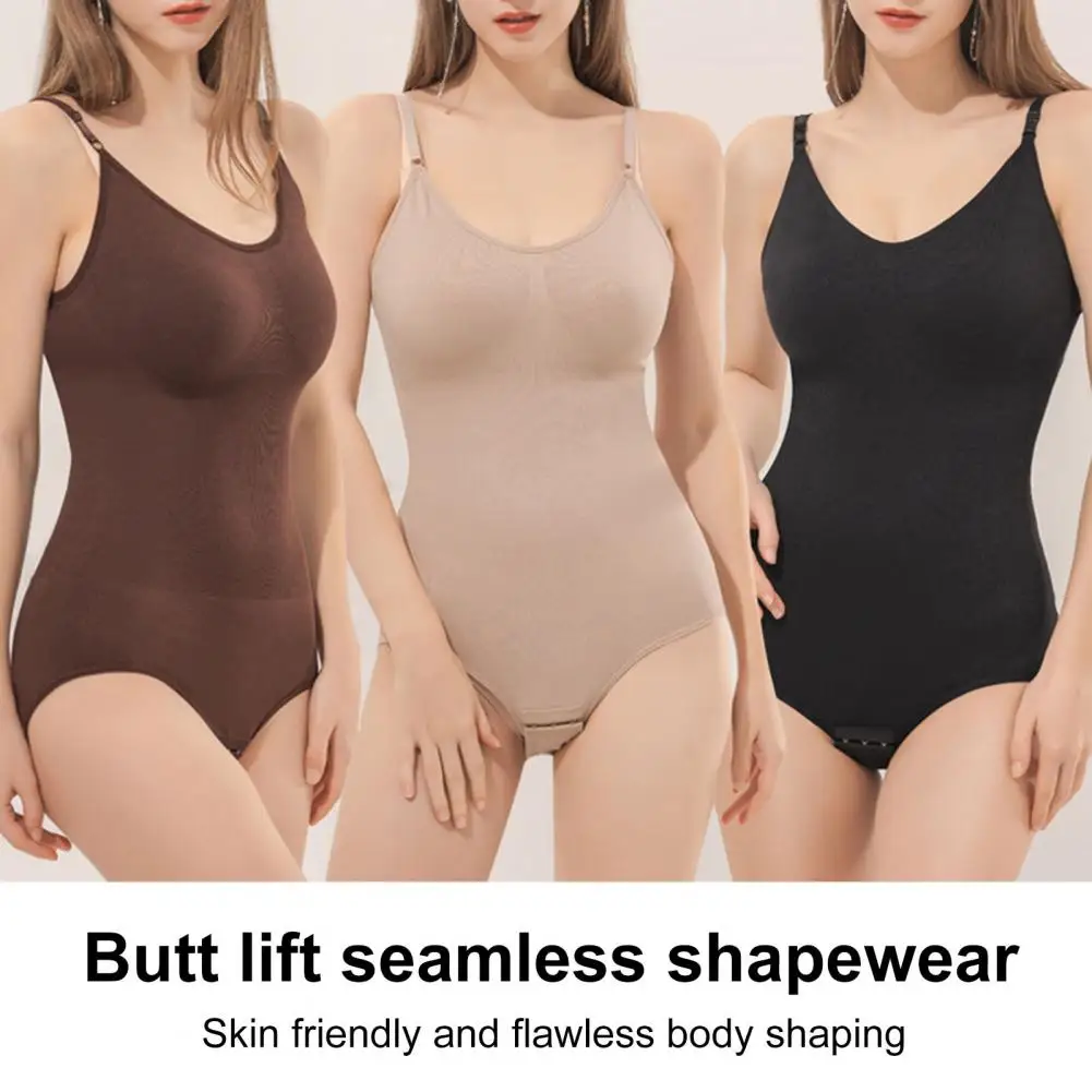 

Women Bodysuit Body Shaper Ribbed Tummy Control Rompers for Women Sexy Sling U-neck Bodysuit with Open Crotch Backless for Women