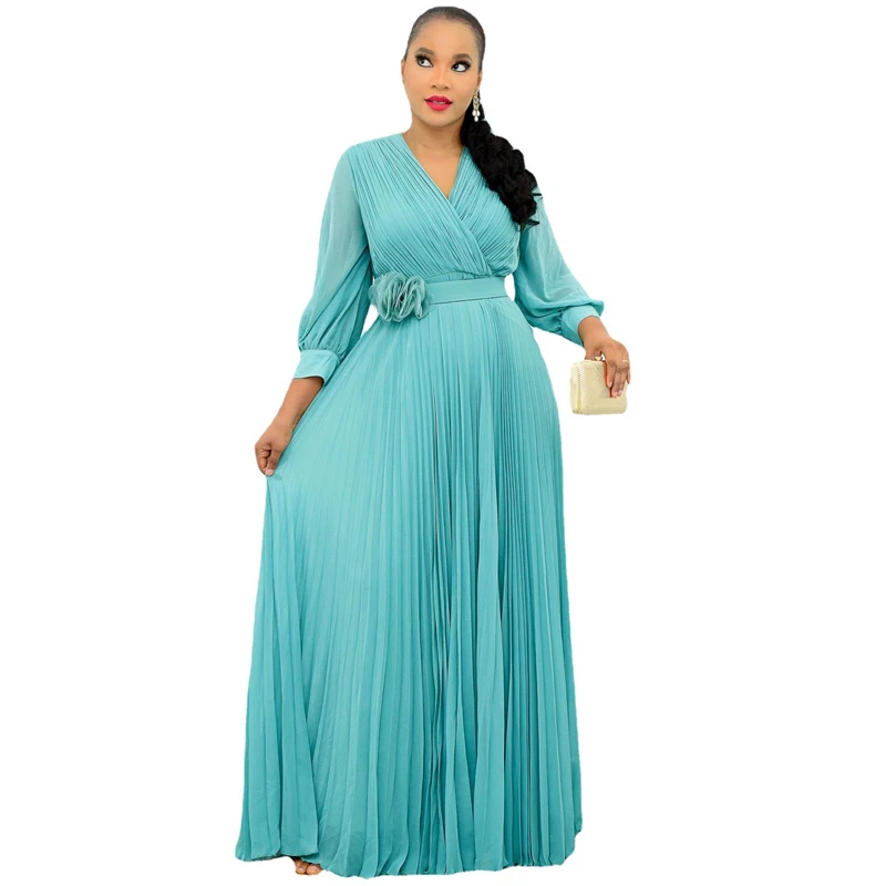 

Элегантное Длинное Платье Макси, женское модное платье с v-образным вырезом/темпераментное модное платье-пуловер/Плиссированные Свободные ...