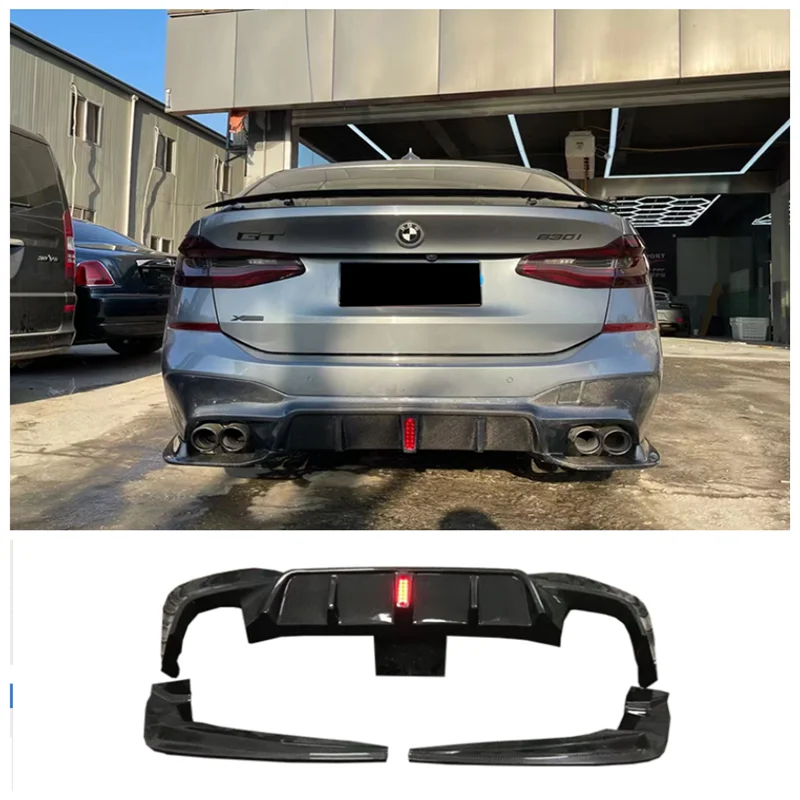 

Real Carbon Fiber Car Rear Trunk Lip Splitter Bumper Diffuser Protector Cover For BMW 6 Series GT G32 2018-2021（With LED light）