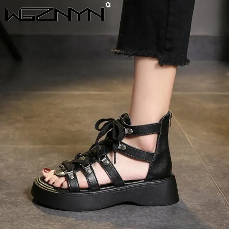 

Fashion Thick Sole Sandals Women Open Toe Hollow Outs Roman Sandalias Women's Casual Beach Shoes Summer Platform Sandals Female