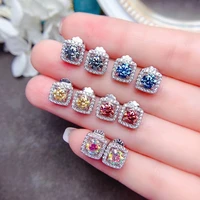 meibapj 5mm square colorful moissanite diamond stud earrings 925 sterling silver fashion earrings fine jewelry for women