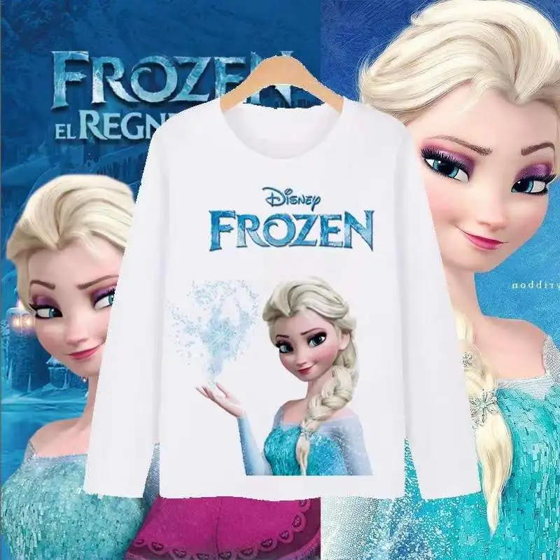 Spring Cartoon Frozen Anna Elsa Olaf Print Baby Boy Girl Long Sleeve T Shirts Kids Cotton Clothes Toddler Top Tee Costumes 2-12Y