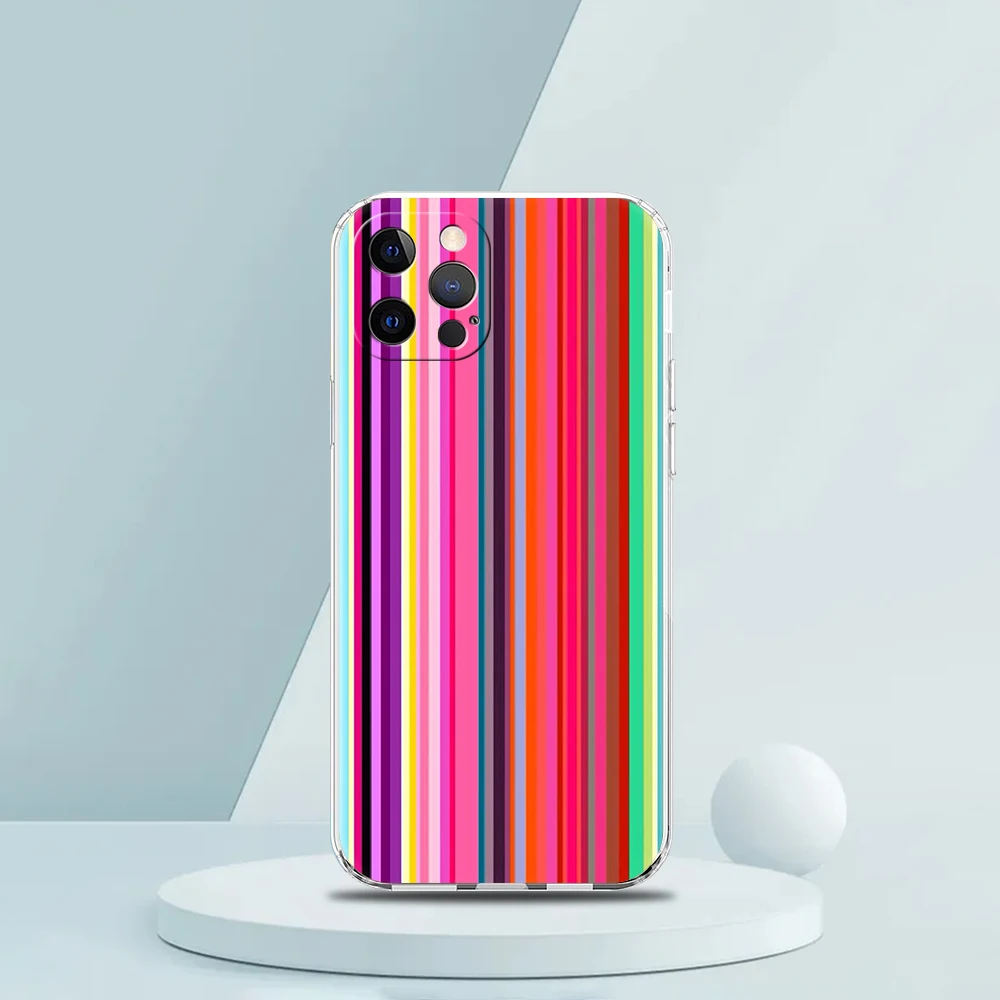 Retro Rainbow Stripe Art Transparent Silicone Phone Case For iPhone 14 13 12 11 Pro Max 8 7 Plus X XS Max XR SE 2020 Coque Shell