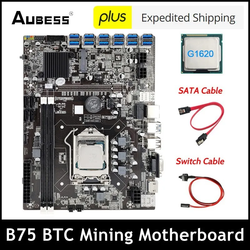 

NEW-B75 ETH Mining Motherboard 12 PCIE To USB With G1620 CPU LGA1155 MSATA Support 2XDDR3 B75 USB BTC Miner Motherboard