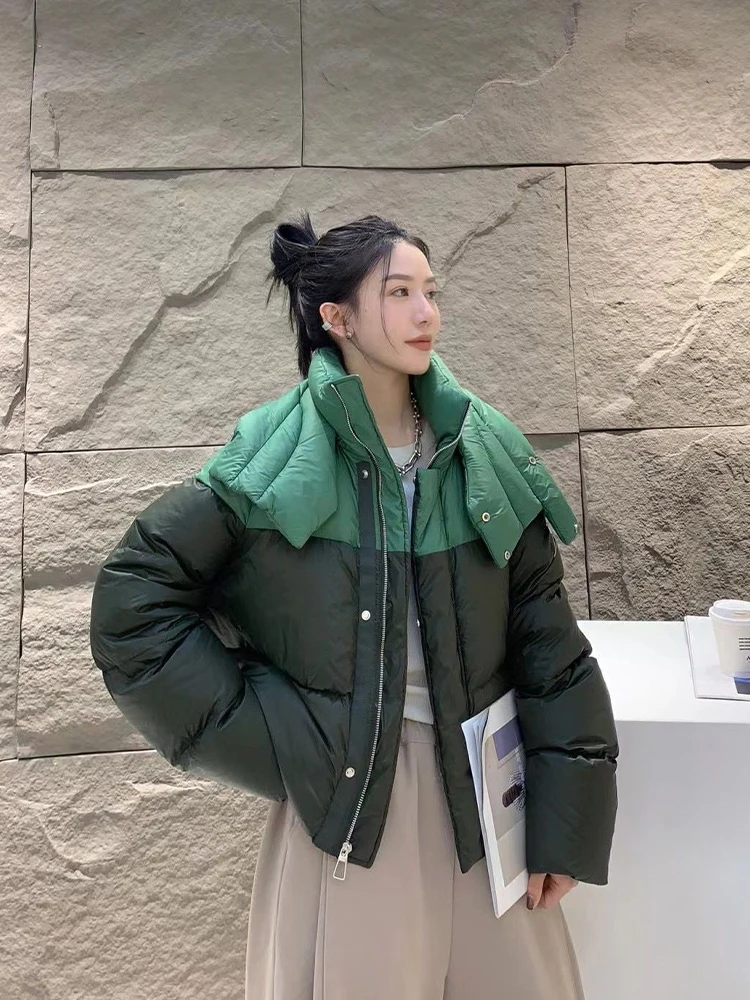 2023 New Arrival Winter Down Coat for Woman High Street Windbreaker Parkas Ladies Popular Overcoat Patchwork Two-tones Oversized