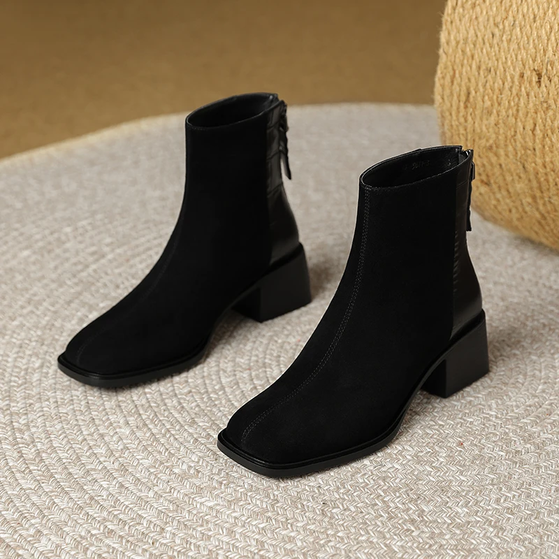 

Ботильоны в стиле ретро 2022, зимние женские ботинки, модные ботинки на молнии сзади для девочек, короткая плюшевая квадратная обувь