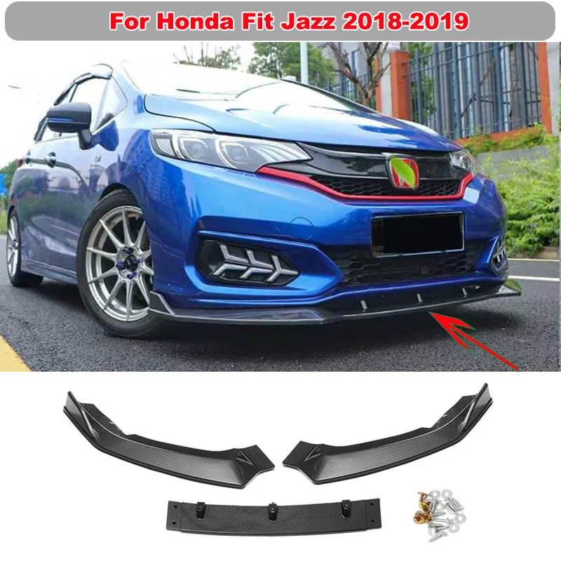 

Передний бампер для Honda Fit Jazz 2018-2019, спойлер для губ, боковой сплиттер, комплект кузова, защитная крышка, дефлектор, автомобильные аксессуары, карбоновый вид