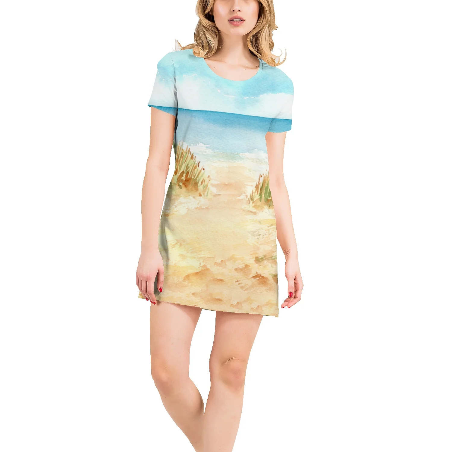 

Женское летнее Хлопковое платье с коротким рукавом и круглым вырезом