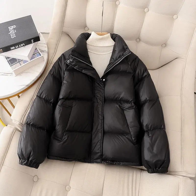 Women White Duck Down Jacket Stand Collar  Autumn Winter Short Outwear Casual Warm Loose Coat New Down Coat Outwear Ladies M50
