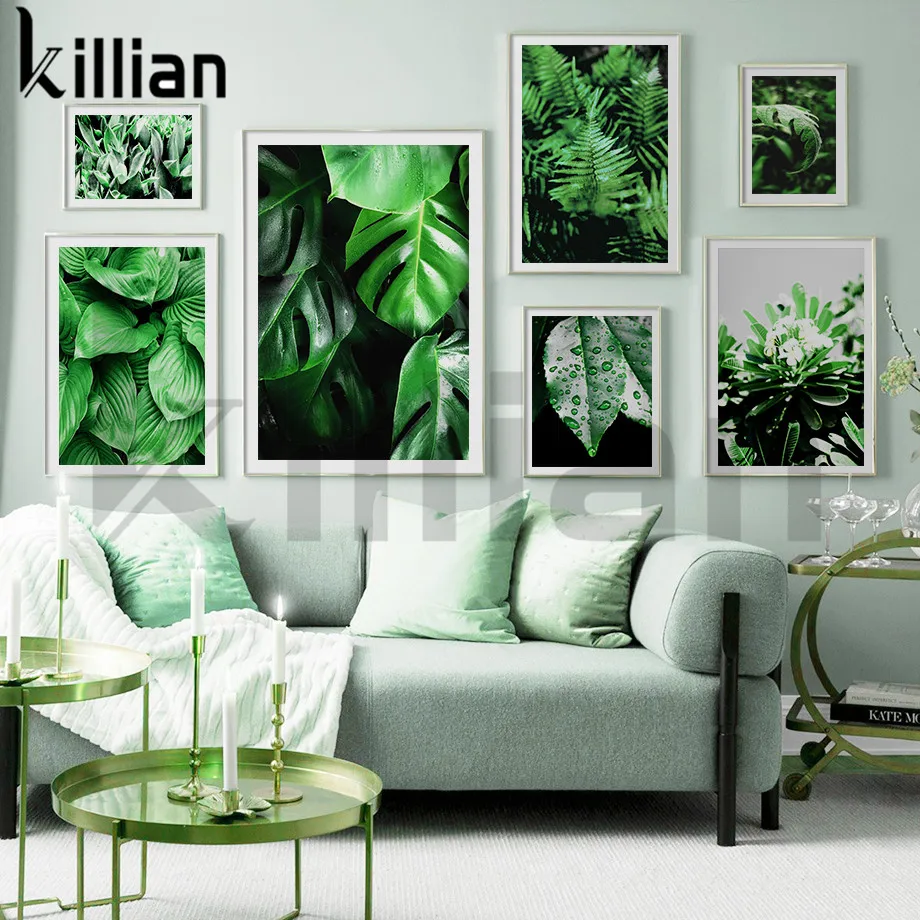 Картина на холсте Monstera Dew Green современный скандинавский постер настенные картины