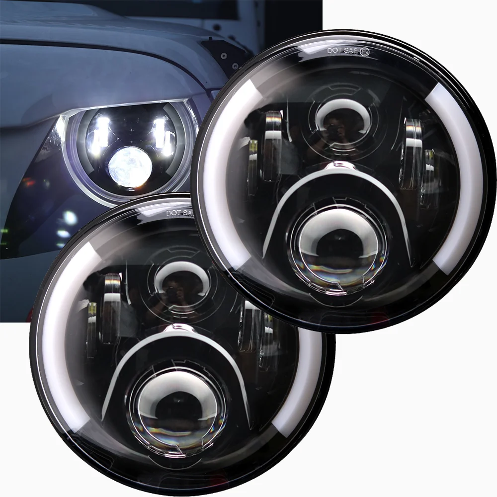 

7" Round LED Headlights DRL & Amber Turn Signal Lights High/Low Beam for Jeep Wrangler JK LJ CJ Hummer H1 H2 CAR Headlamp