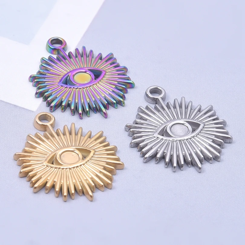 

3pcs Sun Turkish Evil Eye Charm Pendant Jewelry Making Ojo Turco DIY Rhinestone Stone Accessories Stainless Steel Charms Finding