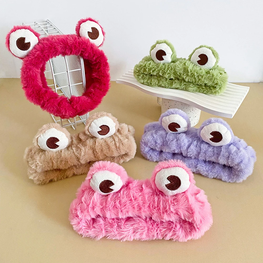 

New Soft Coral Fleece Headbands Cute Frog Eyes Hairband Wash Face Makeup Hair Holder Headwrap For Women Girls Hair accessories