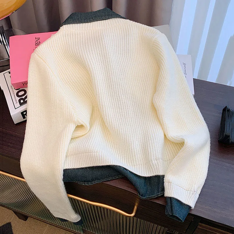 Осень-зима 2022 новый ретро-поддельный двухсекционный вязаный кардиган свитер