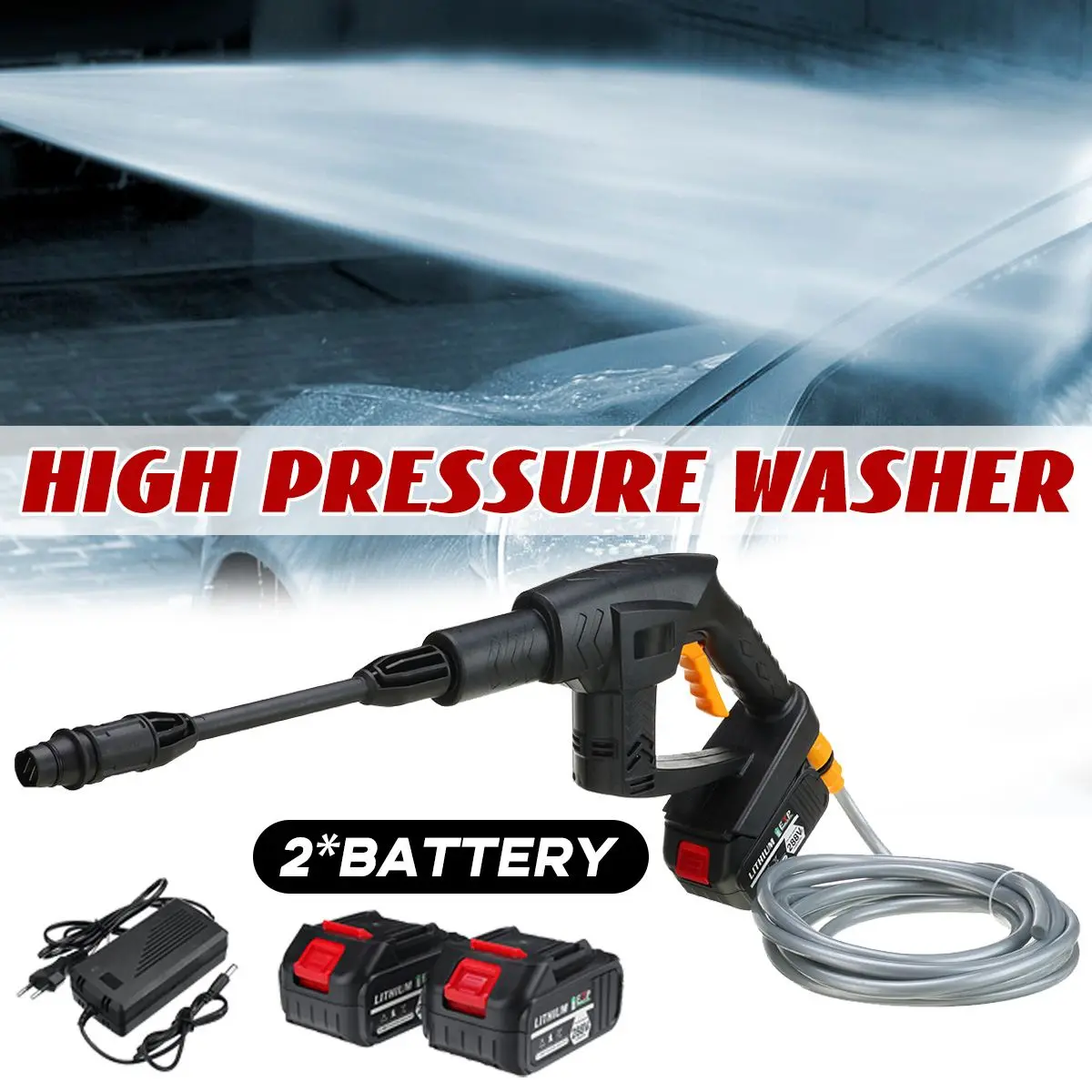 288VF High Pressure Car Washer Power 2 Battery Cordless Portable Handheld Pressure Nozzle Watering Cleaning Machine EU Plug