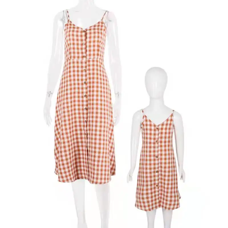 

Summer Family Matching Outfits Plaid Mommy and Me Clothes Tank Mother Daughter Dresses Fashion Women Girls Mom Mum Baby Dress