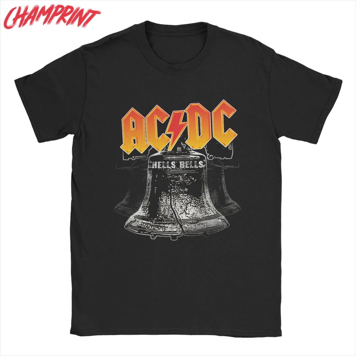 

AC-DC Hells Bells T-Shirt for Men Vintage Pure Cotton Tee Shirt Round Neck Short Sleeve T Shirt Printed Clothes