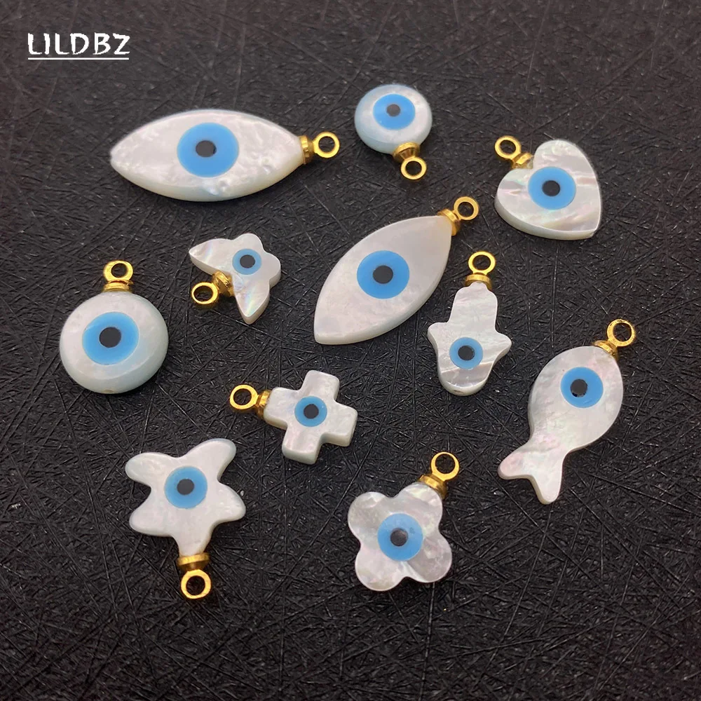

Natural Shell Evil Eye Pendants White Butterfly Shell Jewelry DIY Necklace Bracelets Earrings Hand of Fatima Turkish Eye Charms