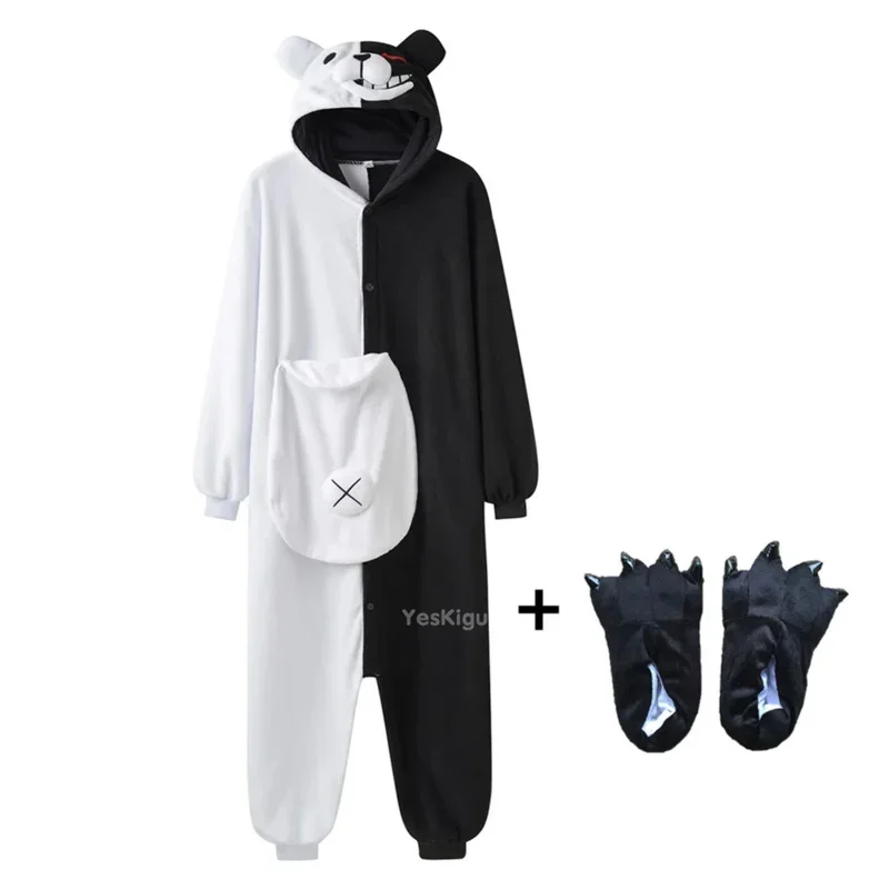 YESKIGU Monokuma Кigurumi Пижама Медведь Черно-Белый