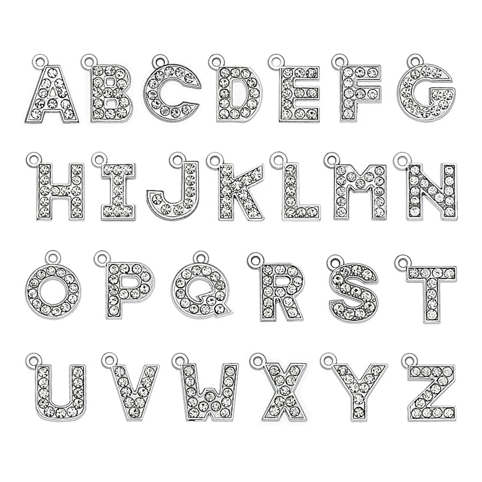 

10 Silver Alloy Rhinestone Alphabet Letter "A-Z" Charm Pendants Jewelry Making