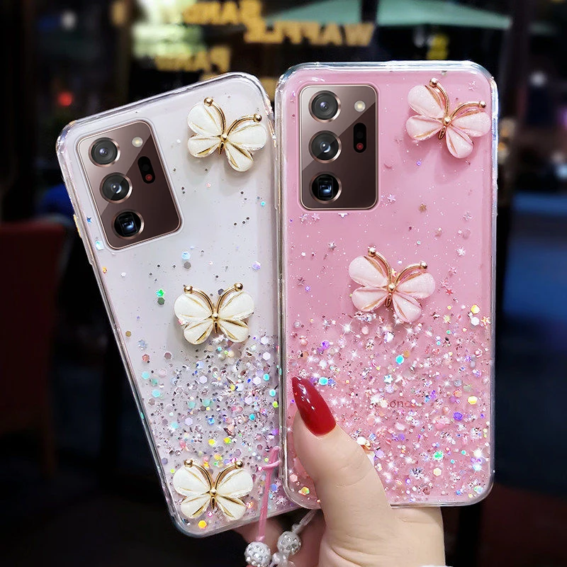 Shiny Glitter Butterfly Lanyard Case for Samsung Galaxy A12 A22 A32 A42 A52 A72 A02 A51 A71 A20 A21 A31 A41 A20E A50 A70 Coque