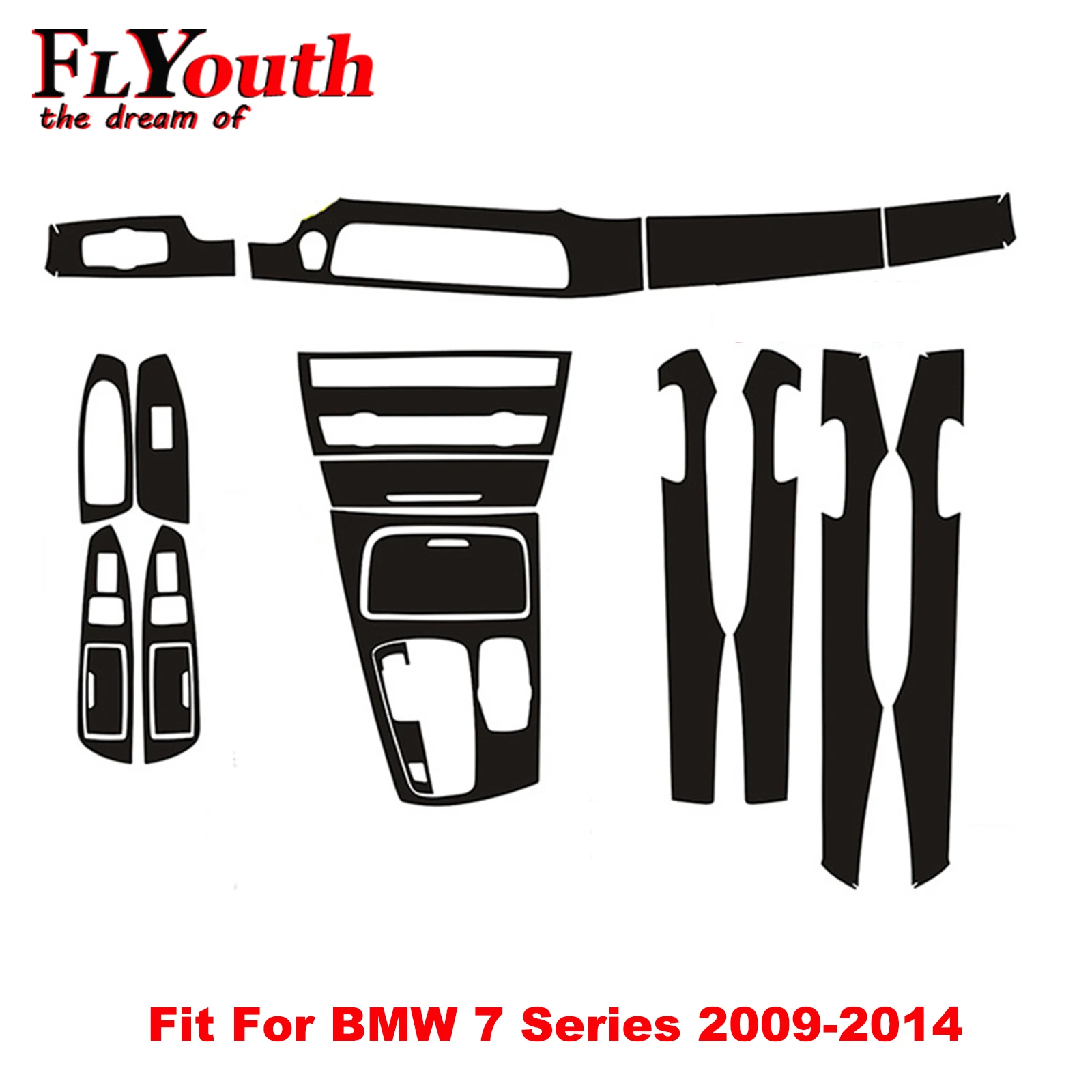 

5D Carbon Fiber Sticker Car Gear Shift Panel Water Cup Holder Panel Frame Cover Trim Car Styling For BMW 7 Series 2009-2014