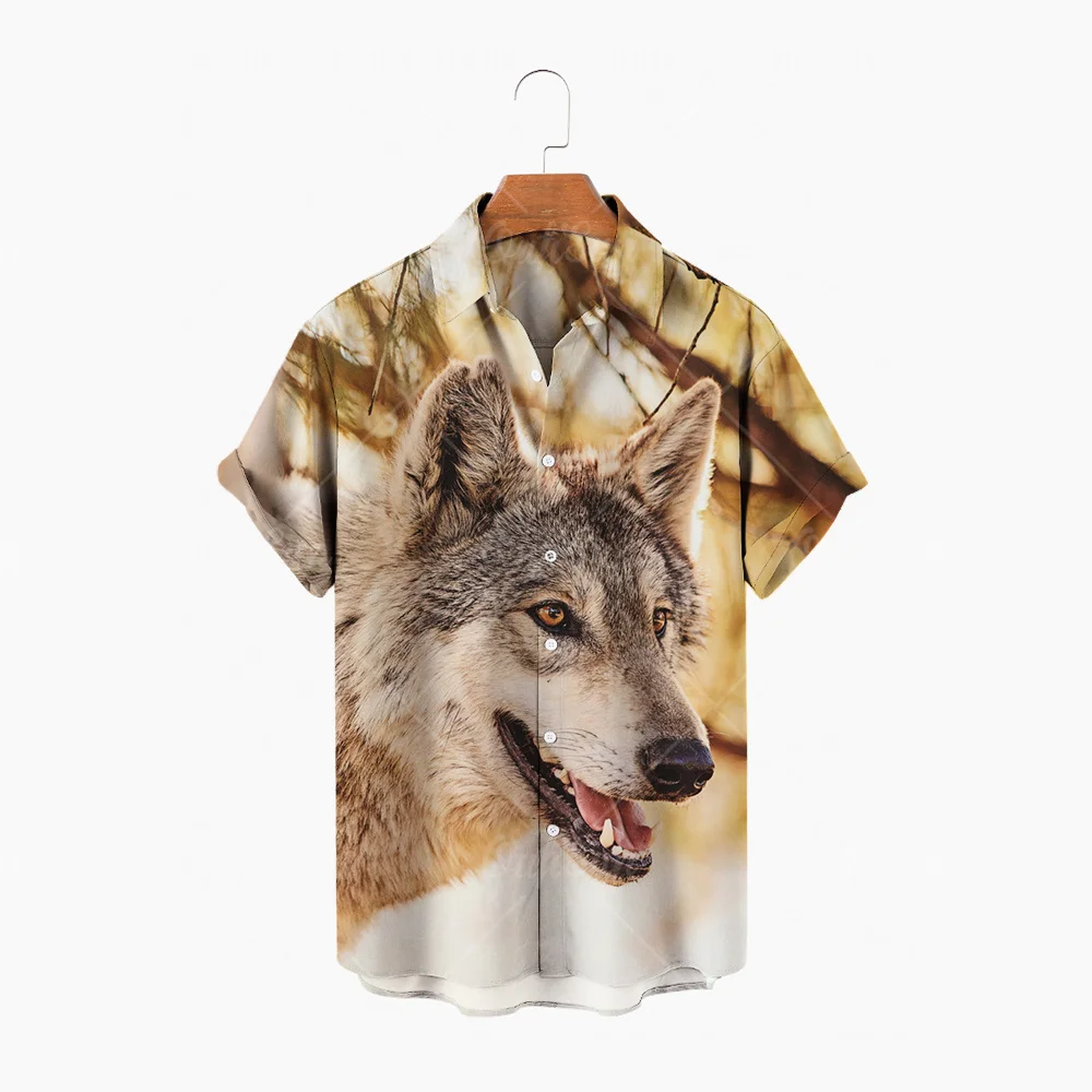 

The most fashionable short sleeve shirt animal Wolf Tattoo red pattern 3D all Hawaiian shirt from beach casual men's shirt